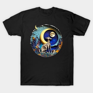 Greyhound Dog in Space Full Moon Planets Stars Cute Abstract T-Shirt